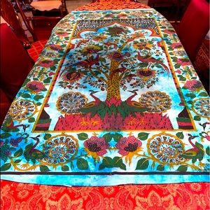 Cotton Tree of Life Peacock Tablecloth Rectangle 79x50 Blue Kitchen Dining Linen